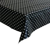 Tafelzeil/tafelkleed zwart met witte stippen 140 x 250 cm - Tuintafelkleed - Polkadot