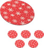 Onderzetters voor glazen - Rond - Patroon - Sneeuwvlok - Kerst - Rood - Wit - 10x10 cm - Glasonderzetters - 6 stuks