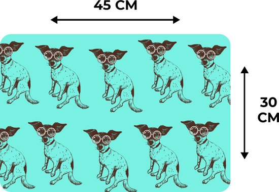 Placemat - Placemats kunststof - Jack Russell - Hond - Patronen - Bril - 45x30 cm - 6 stuks - Hittebestendig - Anti-Slip - Onderlegger - Afneembaar
