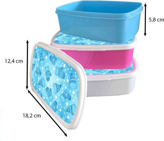 Lunch box Wit - Lunch box - Boîte à pain - Gants - Bonnet - Hiver - Motifs - 18x12x6 cm - Adultes