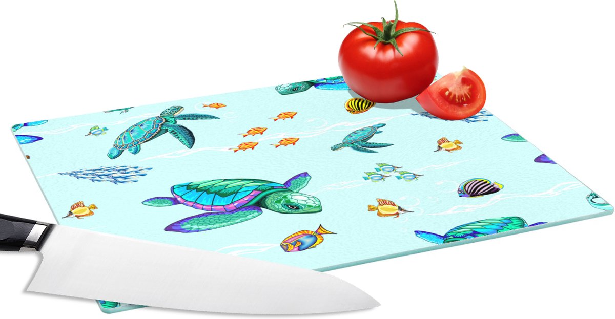 Glazen Snijplank - 28x20 - Regenboog - Schildpad - Vis - Water - Patronen - Snijplanken Glas