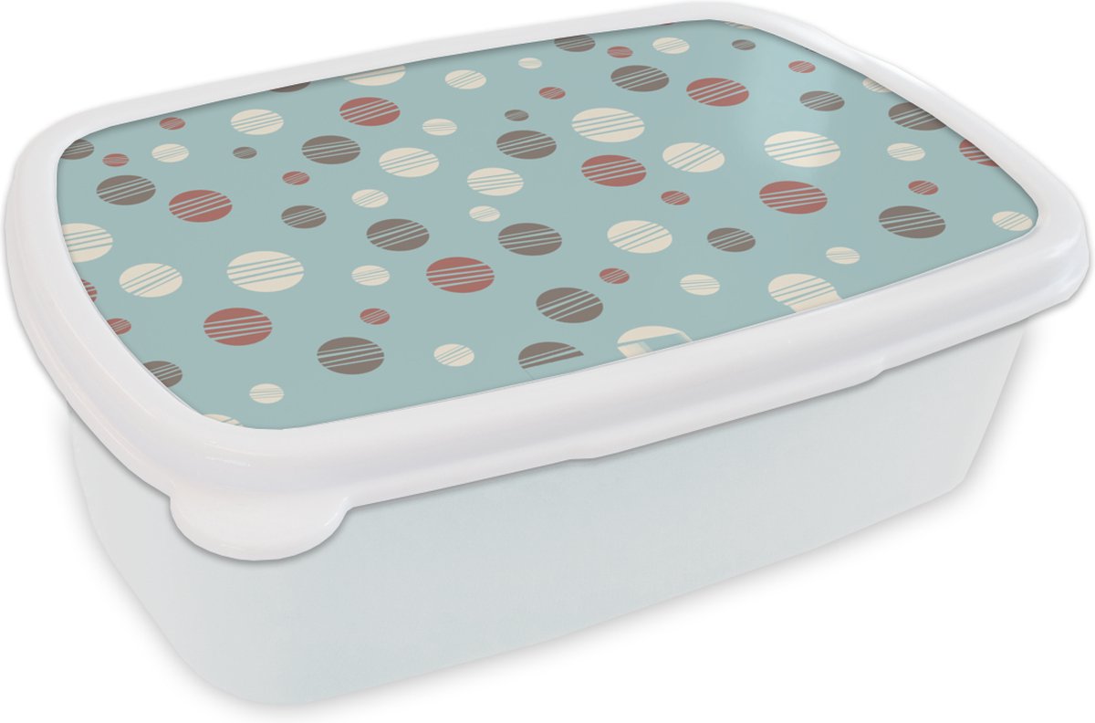 Broodtrommel Wit - Lunchbox - Brooddoos - Stippen - Patronen - Pastel - 18x12x6 cm - Volwassenen