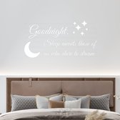 Stickerheld - Muursticker "Goodnight. Sleep awaits those of us who dare to dream" Quote - Slaapkamer - inspirerend - Engelse Teksten - Mat Wit - 55x106.7cm