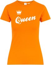 Dames T-shirt met tekst Queen | oranje koningsdag kleding | oranje t-shirt | Oranje | maat M