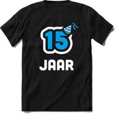 15 Jaar Feest kado T-Shirt Heren / Dames - Perfect Verjaardag Cadeau Shirt - Wit / Blauw - Maat 3XL