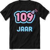 109 Jaar Feest kado T-Shirt Heren / Dames - Perfect Verjaardag Cadeau Shirt - Licht Blauw / Licht Roze - Maat XXL