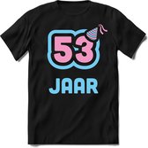 53 Jaar Feest kado T-Shirt Heren / Dames - Perfect Verjaardag Cadeau Shirt - Licht Blauw / Licht Roze - Maat XXL