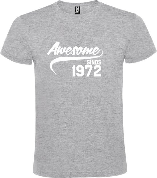 Grijs T-shirt ‘Awesome Sinds 1972’ Wit Maat XS