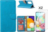 Samsung A53 / A53s hoesje bookcase Blauw - Samsung Galaxy A53 5G case portemonnee hoesje - Galaxy A53 book case hoes cover - Samsung A53 screenprotector / tempered glass 2 Pack