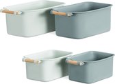 Coffret de rangement en plastique Navaris - 4 poubelles avec poignées en bois pour cuisine ou salle de bain - 2 tailles de couleurs vert/sauge