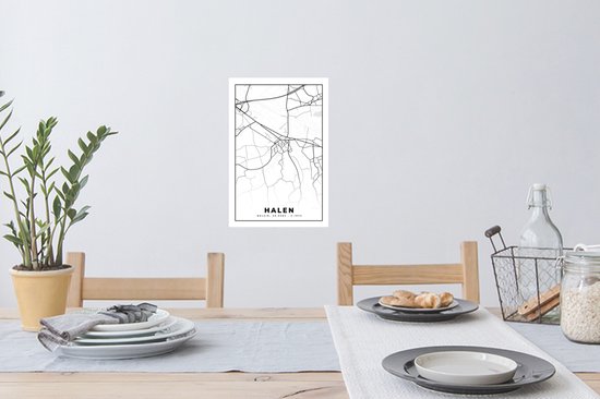 Muurstickers - Sticker Folie - Zwart Wit – België – Plattegrond – Stadskaart – Kaart – Halen - 20x30 cm - Plakfolie - Muurstickers Kinderkamer - Zelfklevend Behang - Zelfklevend behangpapier - Stickerfolie