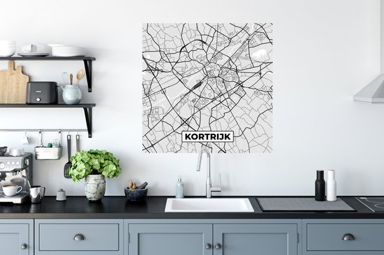 Stickers muraux - Zwart Wit - België - Carte - Plan de la ville - Carte - Courtrai - 50x50 cm - Feuille adhésive