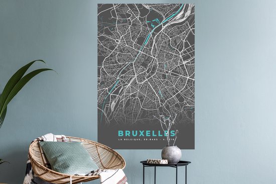Muurstickers - Sticker Folie - Kaart – Plattegrond – Stadskaart – Bruxelles – België - Grijs - 60x90 cm - Plakfolie - Muurstickers Kinderkamer - Zelfklevend Behang - Zelfklevend behangpapier - Stickerfolie