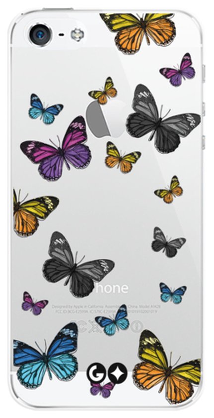 Apple iPhone 5(s) & SE (2016) telefoonhoesje  - Transparant Siliconenhoesje - Flexibel en schokabsorberend - Dierencollectie - Beauty Flies - Regenboog