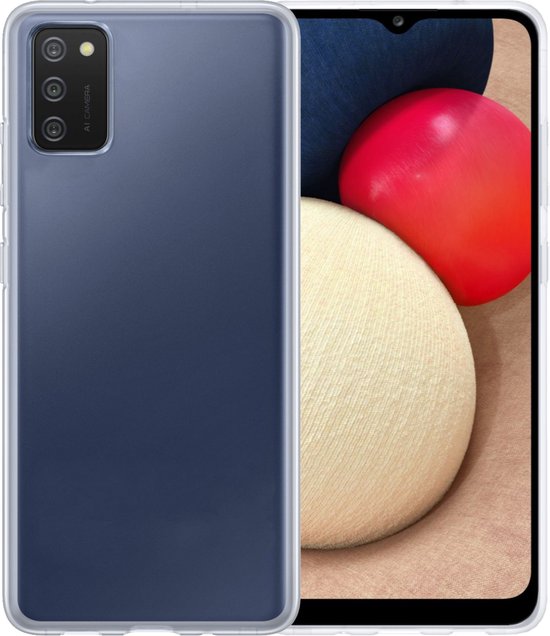 Coque transparente pour Samsung A03s de couleur bleu mat.