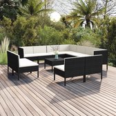 12-delige Loungeset met kussens poly rattan zwart