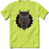 Uil - Dieren Mandala T-Shirt | Oranje | Grappig Verjaardag Zentangle Dierenkop Cadeau Shirt | Dames - Heren - Unisex | Wildlife Tshirt Kleding Kado | - Groen - XXL