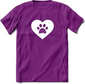 Cat Love Paw - Katten T-Shirt Kleding Cadeau | Dames - Heren - Unisex | Kat / Dieren shirt | Grappig Verjaardag kado | Tshirt Met Print | - Paars - M