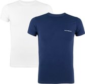 Emporio Armani logo 2P O-hals shirts wit & blauw - L