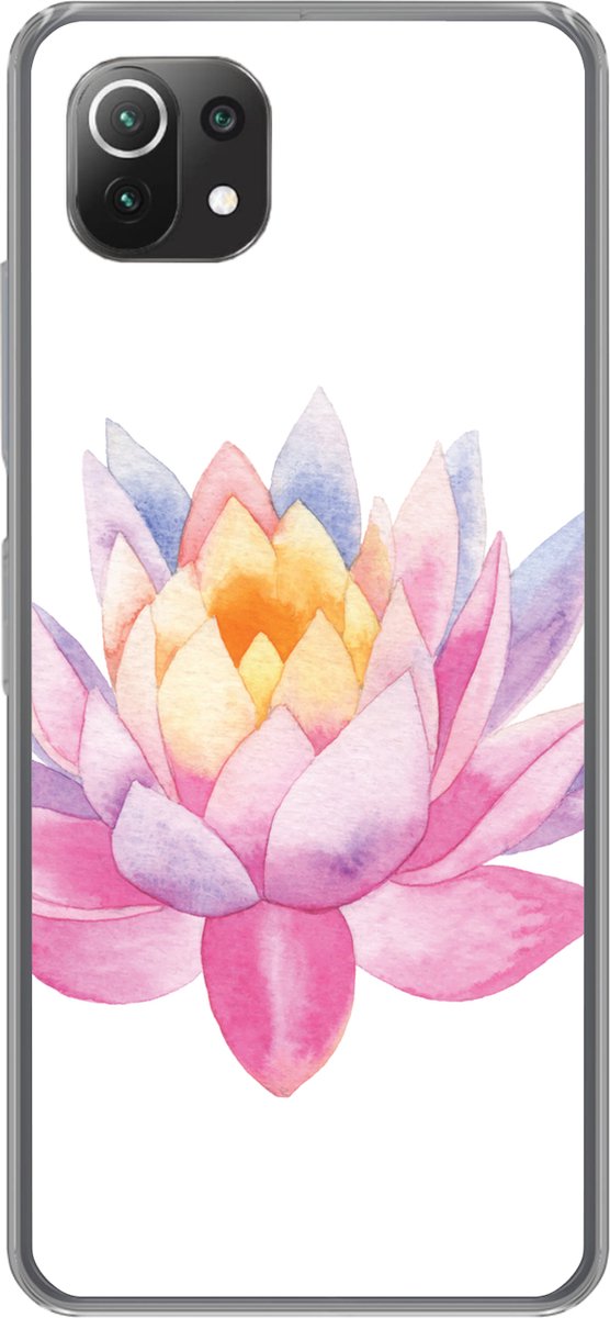 Telefoonhoesje Geschikt voor Xiaomi Mi 11 Lite hoesje - Waterverf - Bloem - Waterlelie - Siliconen Telefoonhoesje Telefoonhoesje