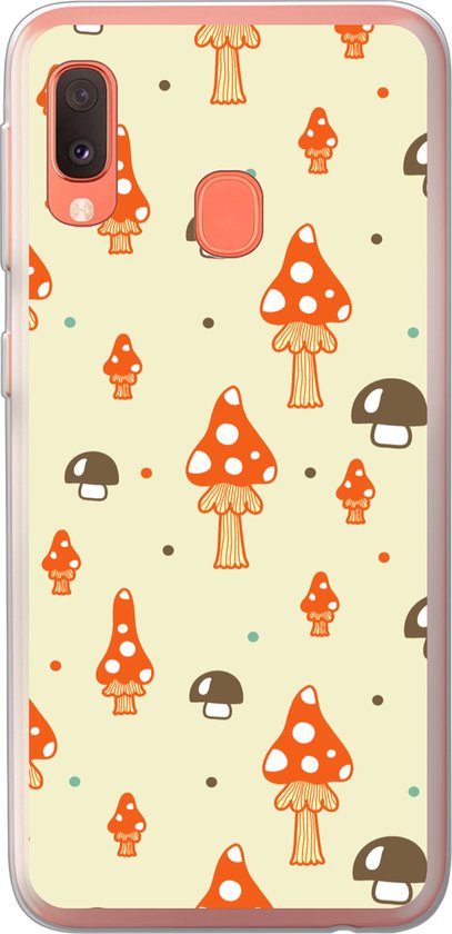 Telefoonhoesje Geschikt voor Samsung Galaxy A20e hoesje - Patronen - Paddestoel - Oranje - Siliconen Telefoonhoesje
