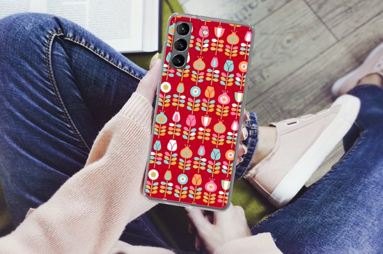 Coque Samsung Galaxy S21 Plus - Motifs - Fleurs - Rétro - Rouge - Étui de téléphone en Siliconen