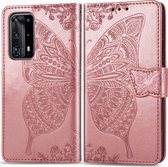 Mobigear Telefoonhoesje geschikt voor Huawei P40 Pro Hoesje | Mobigear Butterfly Bookcase Portemonnee | Pasjeshouder voor 3 Pasjes | Telefoonhoesje voor Pinpas / OV Kaart / Rijbewijs - Roségoud