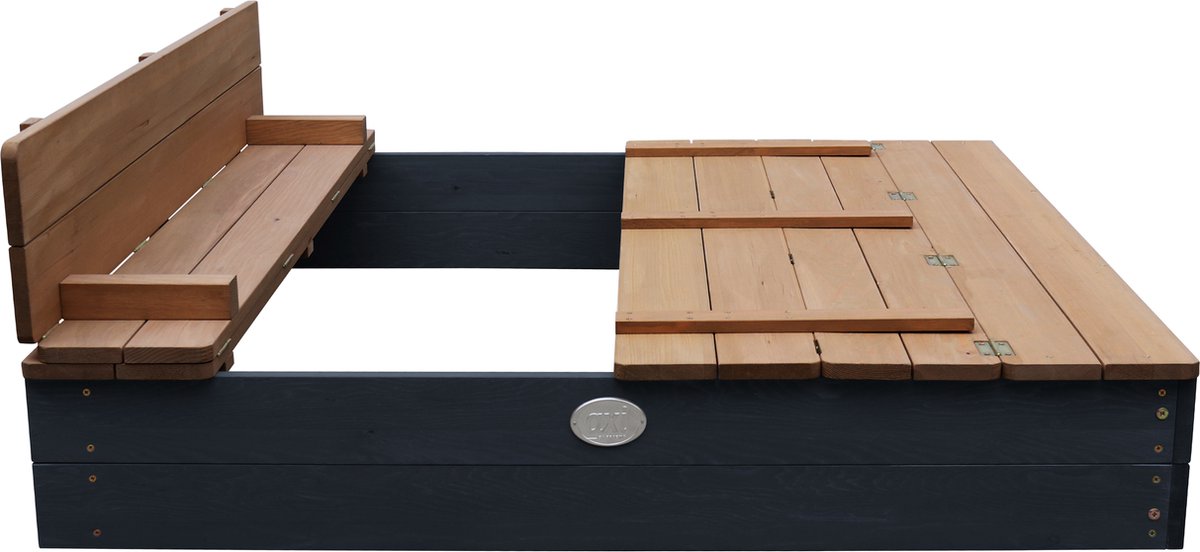 AXI Ella XL Houten Zandbak in Antraciet/Bruin- Met Zitbankjes en Deksel - FSC hout - 120x120x20cm - Zandbak voor kinderen — afbeelding 13