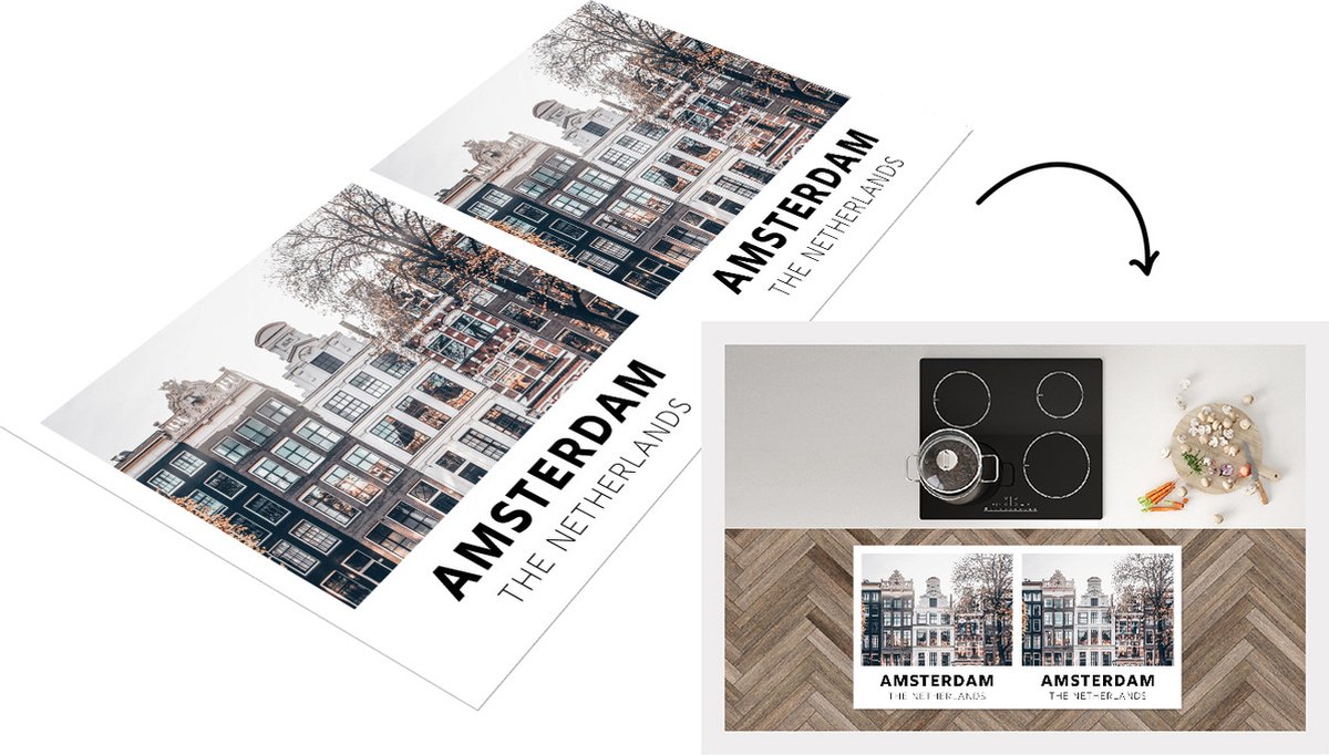 KitchenYeah Keukenloper - Loper keuken - Amsterdam - Nederland - Huizen - 120x60 cm - Keukenloper vinyl Multicolor