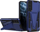 Mobigear Armor Stand - Telefoonhoesje geschikt voor Samsung Galaxy S22 Shockproof Hardcase Hoesje + Standaard - Blauw