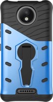 Mobigear Hoesje geschikt voor Motorola Moto C Plus Telefoonhoesje Hardcase | Mobigear Grip Stand Backcover Shockproof met Standaard | Schokbestendig Moto C Plus Telefoonhoesje | Anti Shock Proof - Blauw