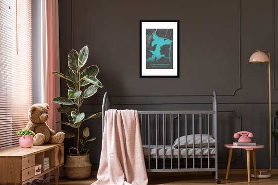 Fotolijst incl. Poster - Nederland - Plattegrond - Water - Stadskaart - Kaart - Alkmaardermeer - 40x60 cm - Posterlijst