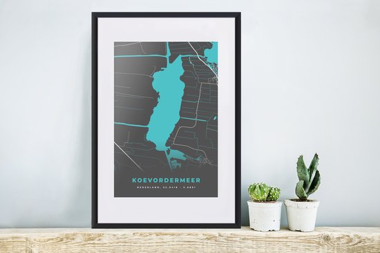 Cadre photo avec affiche - Frise - Water - Koevordermeer - Plan de la ville - Carte - Carte - 40x60 cm - Cadre pour affiche