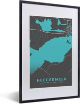 Fotolijst incl. Poster - Stadskaart - Plattegrond - Friesland - Heegermeer - Kaart - 40x60 cm - Posterlijst