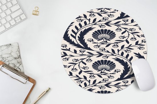 Muismat rond 30x30 cm - Mousepad Patroon - Bloem - Zwart - Ronde muismatten