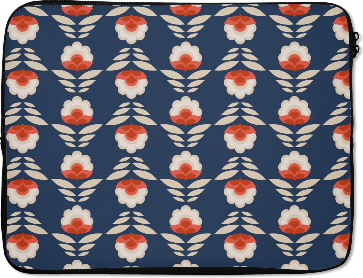 Laptophoes 17 inch - Patronen - Abstract - Bloemen - Laptop sleeve - Binnenmaat 41x28 cm - Zwarte achterkant