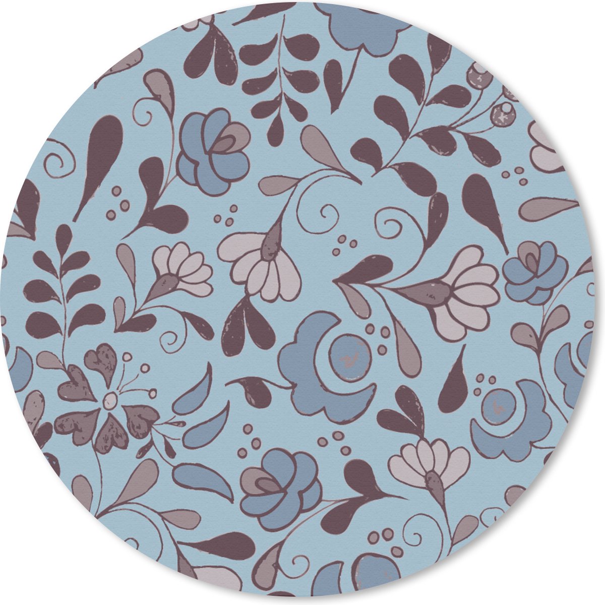 Muismat rond 30x30 cm - Mousepad Patroon - Bloem - Grijs - Blauw - Ronde muismatten