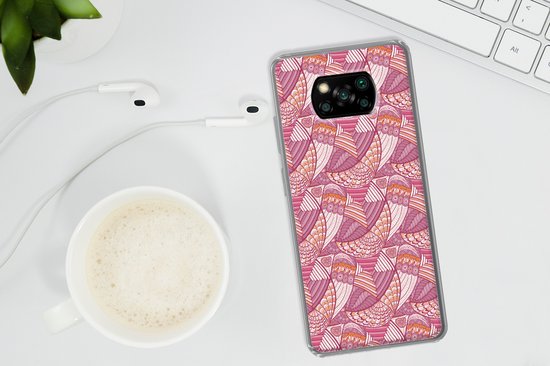 Telefoonhoesje Geschikt voor Xiaomi Geschikt voor Poco X3 NFC hoesje - Meiden - Veren - Roze - Patronen - Girl - Kids - Kinderen - Siliconen Telefoonhoesje Telefoonhoesje