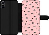 Bookcase Geschikt voor iPhone XS telefoonhoesje - Meisje - Ogen - Roze - Patronen - Girl - Kids - Kinderen - Met vakjes - Wallet case met magneetsluiting