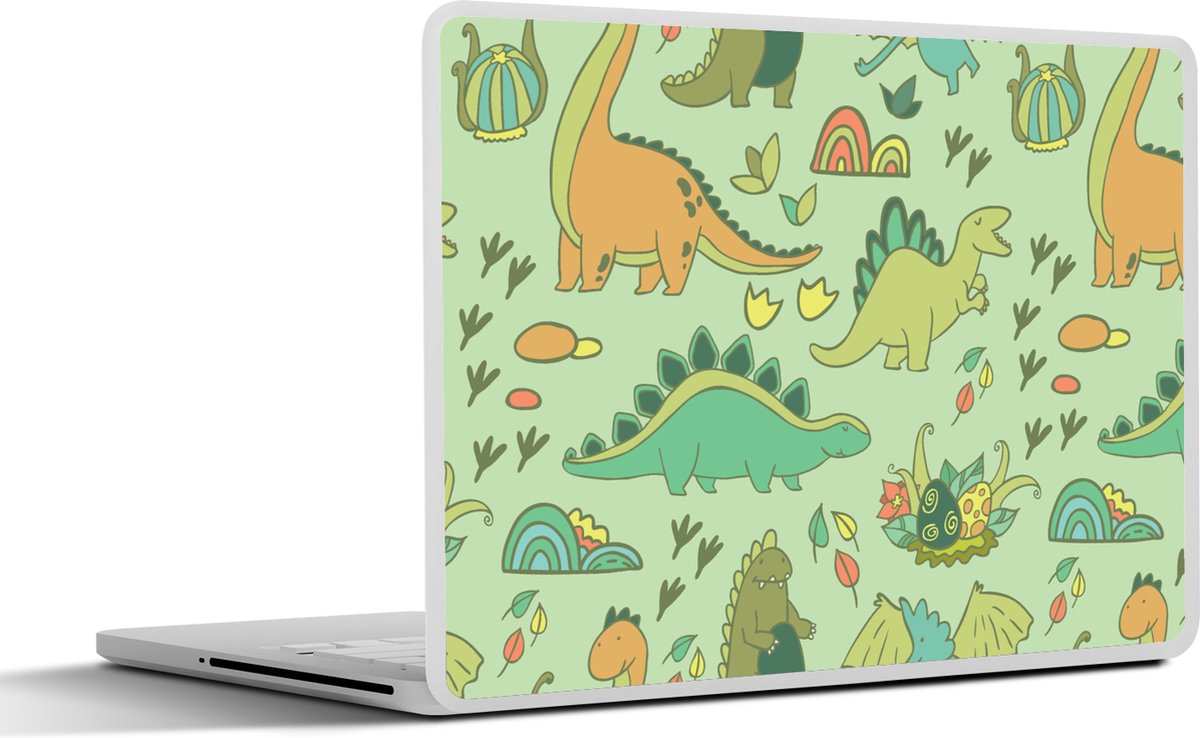 Laptop sticker - 14 inch - Patronen - Dino - Groen - Jongetje - Kind - Kinderen - Kids - 32x5x23x5cm - Laptopstickers - Laptop skin - Cover