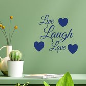 Stickerheld - Muursticker "Live Laugh Love" Quote - Woonkamer - Decoratie - Engelse Teksten - Mat Donkerblauw - 41.3x46.1cm