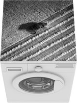 Wasmachine beschermer mat - Graanveld tijdens de oogst - zwart wit vierkant - Breedte 60 cm x hoogte 60 cm