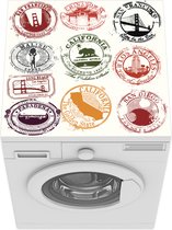 Wasmachine beschermer mat - Geïllustreerde stempels uit Californië - Breedte 60 cm x hoogte 60 cm