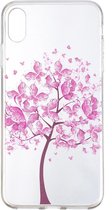 Peachy Roze Bloemen Boom TPU iPhone XR hoesje Cover - Transparant Case