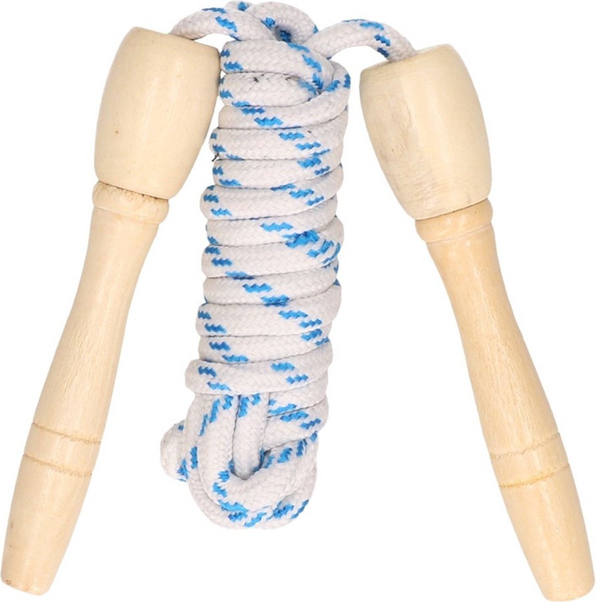 Krüger & Gregoriades Springtouw wit/blauw - 230 cm - met houten handvatten - Buitenspeelgoed - Sportief speelgoed