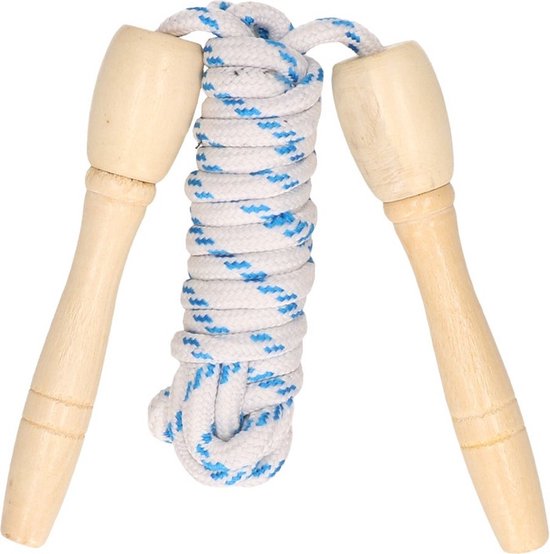 Krüger & Gregoriades Springtouw wit/blauw - 230 cm - met houten handvatten - Buitenspeelgoed - Sportief speelgoed
