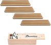 Afbeelding van het spelletje 4x Dominostenenhouder met domino spel in houten doos 28x stenen - Kaarthouders - Standaarden