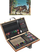 Complete teken/schilder cadeau doos 88-delig met een A4 schetsboek van 50 vellen - Voor Dino liefhebbers