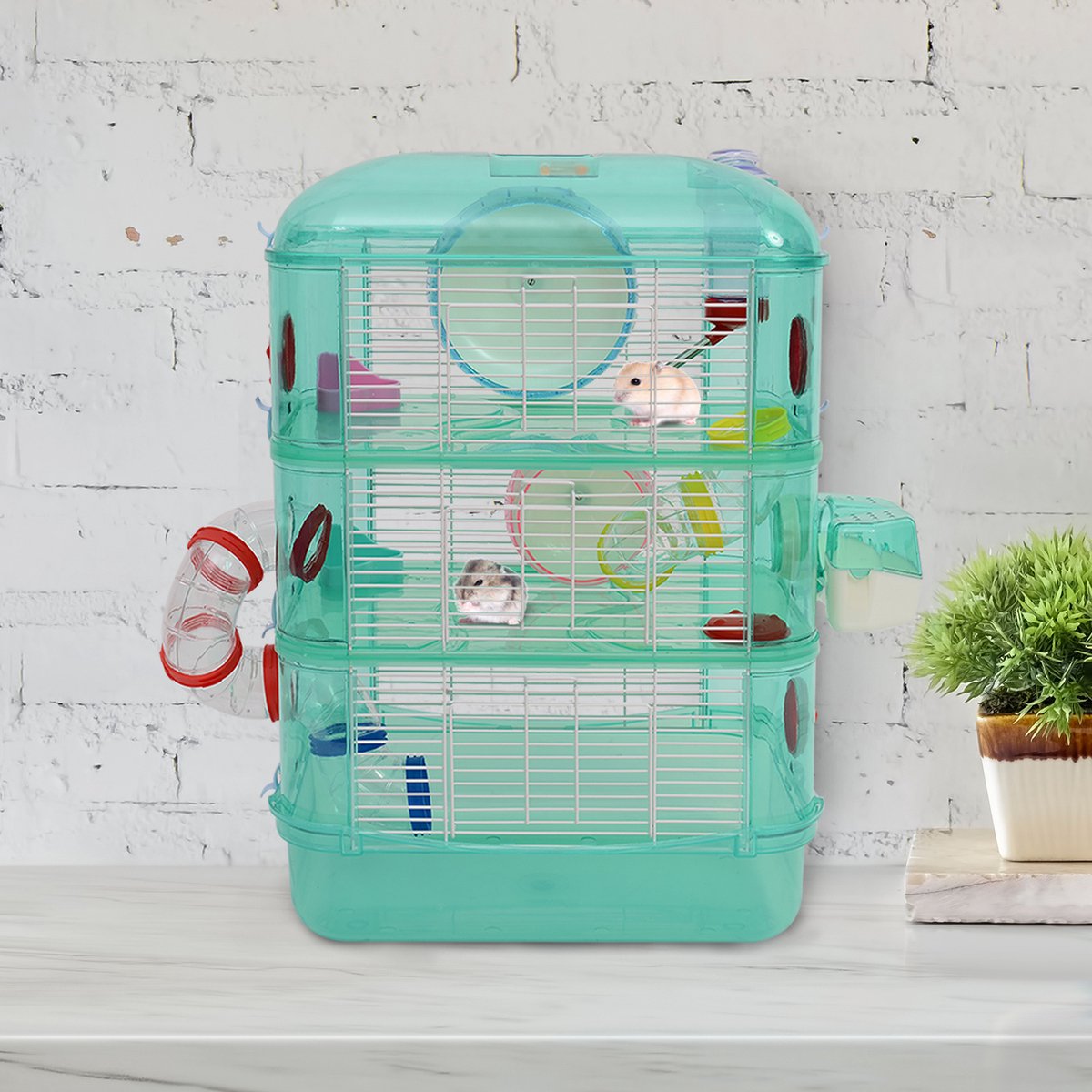 PawHut Hamsterkooi Knaagdierkooi Hamsterkasteel Muizenkooi Hamster Knaagdierkooi Met Groen~0v4omo24pbg01