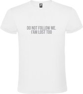 Wit  T shirt met  print van "Do not follow me. I am lost too. " print Zilver size L
